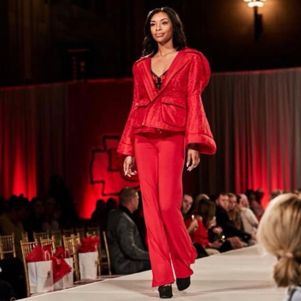 Red soft jersey knit flare leg pants